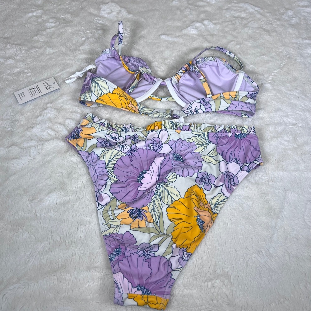 Cupshe Women's Purple Yellow Floral Underwire High Waisted Bikini Set Medium NWT - Picture 5 of 10